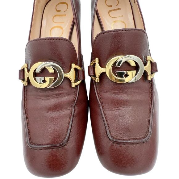 Gucci Zumi Interlocking GG Loafer Pumps EU 37 US 7 Bordeaux Burgundy Block Heel - Picture 4 of 15
